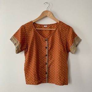Silk Button Up Top in Burnt Orange Floral Print